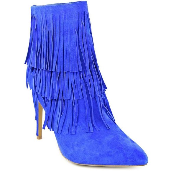 EUC Steve Madden Flappper Size 9.5 Cobalt Blue Suede Ankle Boots w/ Fringe - Picture 7 of 15